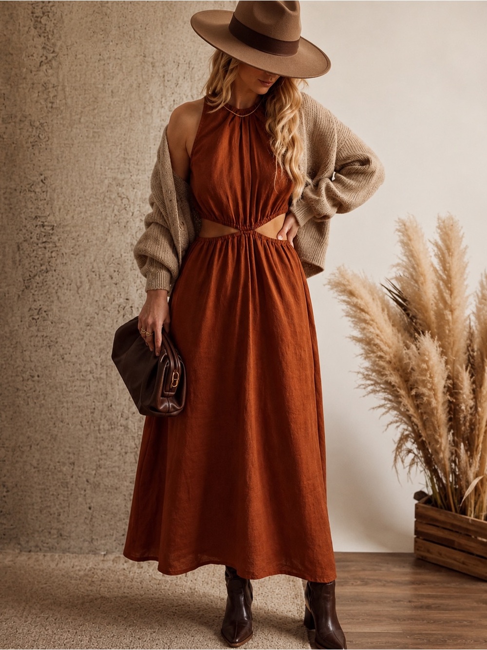 Faithfull the Brand Trepani maxi dress Rust Cutout Halter